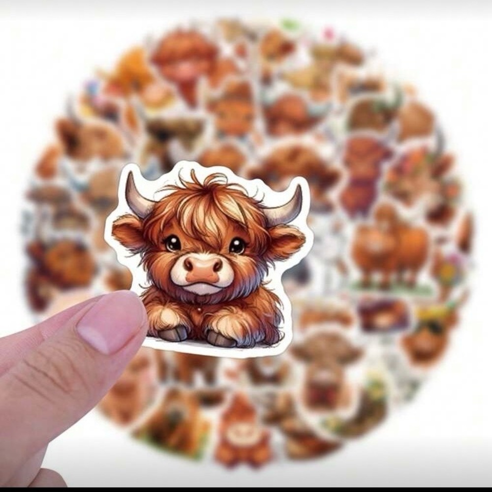 56 Highland Cow Stickers Cute Farm Animal Vinyl Stickers Waterproof Decals New - Picture 3 of 7